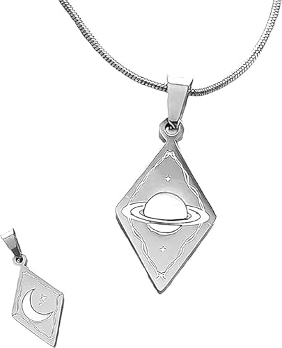 SUYOIKHGMN Doppelseitige leuchtende Muschelkette, kreativer doppelseitiger Mond- und Saturnanhänger, verstellbares Schmuckgeschenk für Männer und Frauen von SUYOIKHGMN