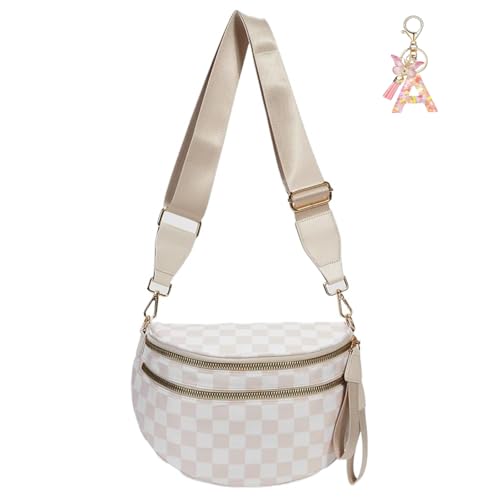 Karierte Crossbody-Tasche for Frauen Karierte Bum-Geldbeutel Fashion Checkerboard Fanny Pack(Beige) von SUYOPPM