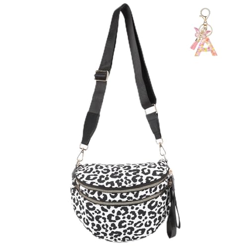 Karierte Crossbody-Tasche for Frauen Karierte Bum-Geldbeutel Fashion Checkerboard Fanny Pack(Black+White Leopard) von SUYOPPM