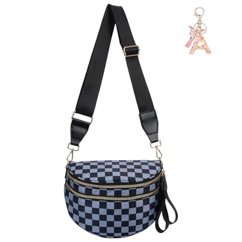 Karierte Crossbody-Tasche for Frauen Karierte Bum-Geldbeutel Fashion Checkerboard Fanny Pack(Black Gray) von SUYOPPM