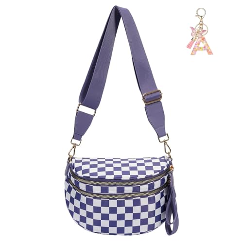 Karierte Crossbody-Tasche for Frauen Karierte Bum-Geldbeutel Fashion Checkerboard Fanny Pack(Cloud Purple) von SUYOPPM