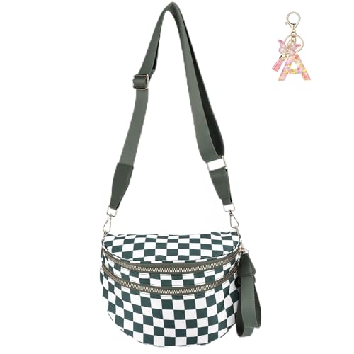 Karierte Crossbody-Tasche for Frauen Karierte Bum-Geldbeutel Fashion Checkerboard Fanny Pack(Grün) von SUYOPPM