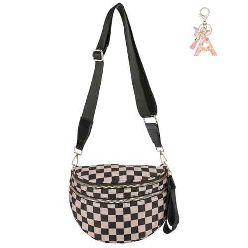 Karierte Crossbody-Tasche for Frauen Karierte Bum-Geldbeutel Fashion Checkerboard Fanny Pack(Khaki) von SUYOPPM