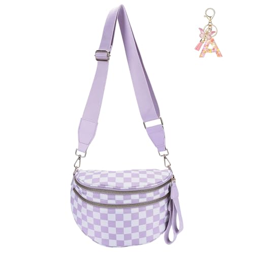 Karierte Crossbody-Tasche for Frauen Karierte Bum-Geldbeutel Fashion Checkerboard Fanny Pack(Lila) von SUYOPPM