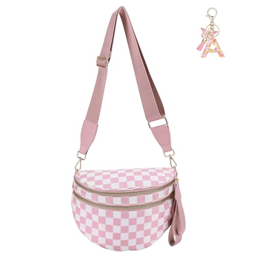 Karierte Crossbody-Tasche for Frauen Karierte Bum-Geldbeutel Fashion Checkerboard Fanny Pack(Rosa) von SUYOPPM