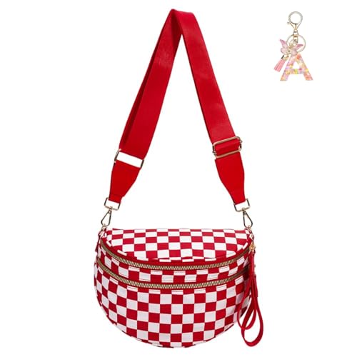 Karierte Crossbody-Tasche for Frauen Karierte Bum-Geldbeutel Fashion Checkerboard Fanny Pack(Rot) von SUYOPPM