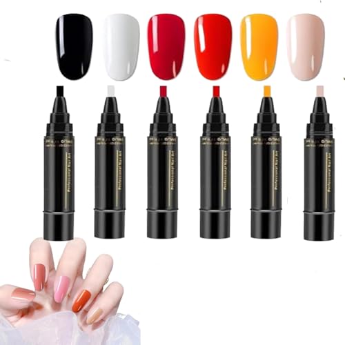 Nagellackstifte, 6 Farben Nagellackstift Schnelltrocknend, 3 In 1 Nagelkunststifte Maniküre Set, Langhaltendes Gel Nagellack Stift Set Ohne UV Lampe, Für Mädchen Und Frauen von SUYOPPM