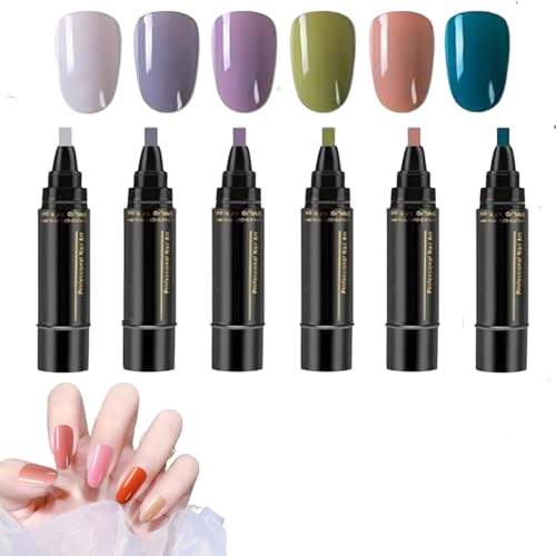 Nagellackstifte, 6 Farben Nagellackstift Schnelltrocknend, 3 In 1 Nagelkunststifte Maniküre Set, Langhaltendes Gel Nagellack Stift Set Ohne UV Lampe, Für Mädchen Und Frauen von SUYOPPM