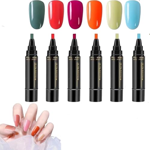 Nagellackstifte, 6 Farben Nagellackstift Schnelltrocknend, 3 In 1 Nagelkunststifte Maniküre Set, Langhaltendes Gel Nagellack Stift Set Ohne UV Lampe, Für Mädchen Und Frauen von SUYOPPM