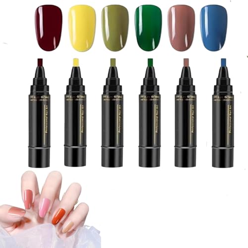 Nagellackstifte, 6 Farben Nagellackstift Schnelltrocknend, 3 In 1 Nagelkunststifte Maniküre Set, Langhaltendes Gel Nagellack Stift Set Ohne UV Lampe, Für Mädchen Und Frauen von SUYOPPM