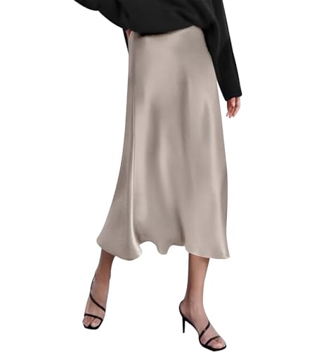 SUYUKU Damen Satinrock Hohe Taille Midi Röcke Retro Fischschwanz Arbeit Bleistiftrock Bequem Partyrock Elegant Business Rock mit Reißverschluss, grau, M von SUYUKU