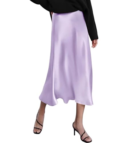 SUYUKU Damen Satinrock Hohe Taille Midi Röcke Retro Fischschwanz Arbeit Bleistiftrock Bequem Partyrock Elegant Business Rock mit Reißverschluss, violett, S von SUYUKU