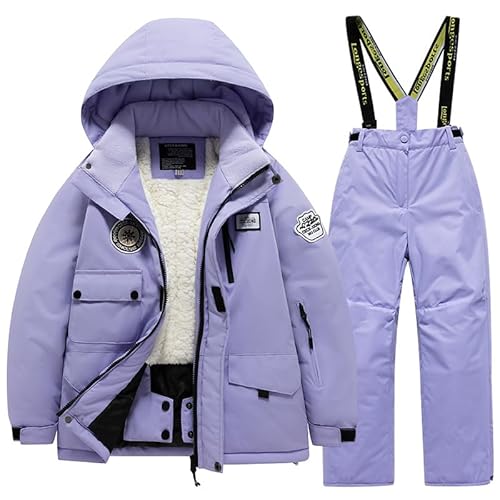 SUYUKU Kid Boy Snow 2 Anzug Winter Gril Boy Schneeanzug Mode Kapuzenmantel Warme Latzhose Kinder Mädchen Wasserdicht Skianzüge Thermo Plüsch Outdoor Kinder Winter Verdickte Daunenjacke Anzug von SUYUKU