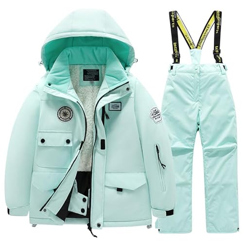 SUYUKU Kid Boy Snow 2 Anzug Winter Gril Boy Schneeanzug Mode Kapuzenmantel Warme Latzhose Kinder Mädchen Wasserdicht Skianzüge Thermo Plüsch Outdoor Kinder Winter Verdickte Daunenjacke Anzug von SUYUKU