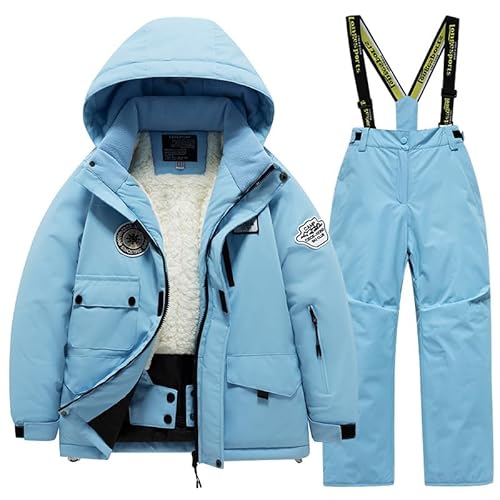 SUYUKU Kid Boy Snow 2 Anzug Winter Gril Boy Schneeanzug Mode Kapuzenmantel Warme Latzhose Kinder Mädchen Wasserdicht Skianzüge Thermo Plüsch Outdoor Kinder Winter Verdickte Daunenjacke Anzug von SUYUKU