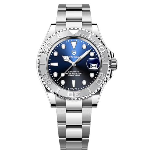 Pagani Design 1651 Herrenuhr Automatik NH35 Mechanische Uhr Edelstahl Saphirglas Drehbare Lünette 100m Wasserdicht Leuchtende Herren Business Automatikuhr(Weiß Blau-3) von SUZAKU