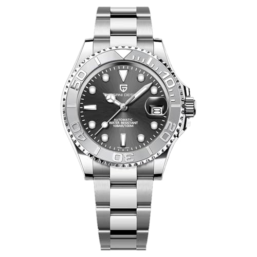 Pagani Design 1651 Herrenuhr Automatik NH35 Mechanische Uhr Edelstahl Saphirglas Drehbare Lünette 100m Wasserdicht Leuchtende Herren Business Automatikuhr(Weiß Grau-3) von SUZAKU