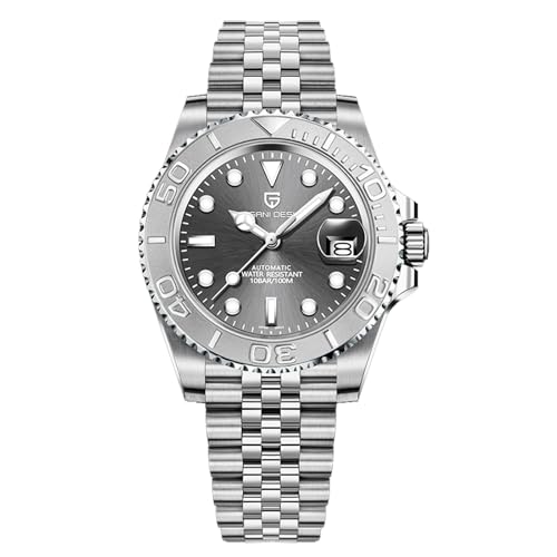 Pagani Design 1651 Herrenuhr Automatik NH35 Mechanische Uhr Edelstahl Saphirglas Drehbare Lünette 100m Wasserdicht Leuchtende Herren Business Automatikuhr(Weiß Grau-5) von SUZAKU