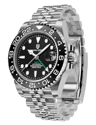 Pagani Design 1662 Herren Automatik GMT Mechanisch Edelstahl 40MM Uhr Saphirglas Wasserdicht Leuchtend Mode Business Herrenuhr(Fünf Baht Schwarz) von SUZAKU