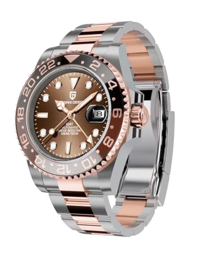 Pagani Design 1662 Herren Automatik GMT Mechanisch Edelstahl 40MM Uhr Saphirglas Wasserdicht Leuchtend Mode Business Herrenuhr(Alles Gold)… von SUZAKU