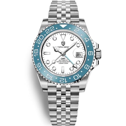 Pagani Design 1662 Herren Automatik GMT Mechanisch Edelstahl 40MM Uhr Saphirglas Wasserdicht Leuchtend Mode Business Herrenuhr… (Fünf Baht himmelblau-weiß) von SUZAKU