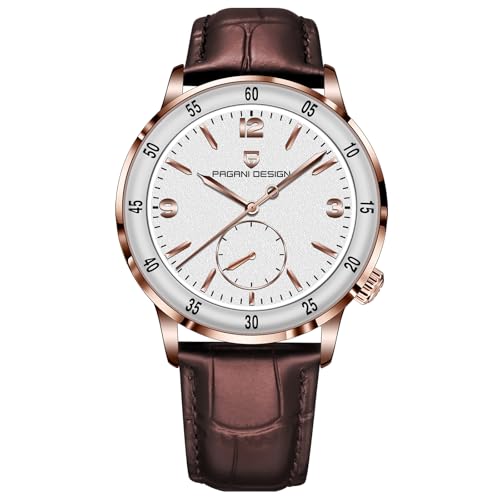 Pagani Design 1790 Saphirglas-Hilfszifferblatt Automatikwerk skelettierter Gehäuseboden 100 m wasserdicht Edelstahl Leder Moderne Business Herrenuhr (Gold weiß) von SUZAKU