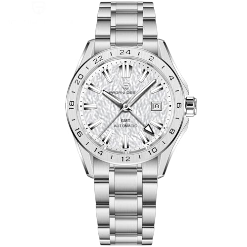 Pagani Design 1792 Automatische GMT Mechanische Edelstahl Saphirglas Wasserdicht 100M Leuchtkalender Mode Mechanische Herrenuhr (Silber weiß) von SUZAKU