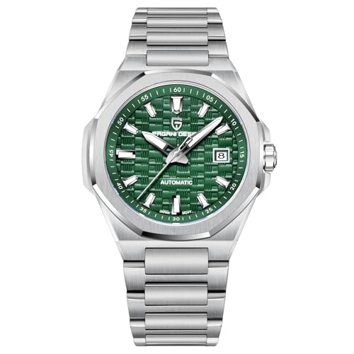 Pagani Design 40 mm Herren-Automatikuhr Japanisches Uhrwerk 8215 Synthetisches Saphirglas 100 m wasserdicht Vollständig aus Edelstahl gefertigte formelle Herrenuhr Datumsanzeige (Stahlgrün) von SUZAKU