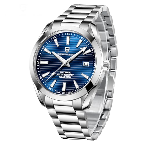 Pagani Design Herren Automatikuhr NH35 Japanisches Uhrwerk Saphirglas Edelstahl Armband wasserdicht 100 (blau) von SUZAKU