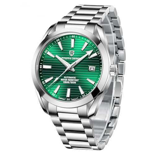 Pagani Design Herren Automatikuhr NH35 Japanisches Uhrwerk Saphirglas Edelstahl Armband wasserdicht 100 (grün) von SUZAKU