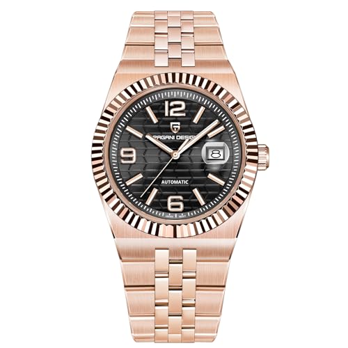 Pagani Design Neue Herrenuhr Japanisches Automatikwerk Edelstahlgehäuse 10bar Wasserdicht Leuchtend Lässige Business Herrenuhr mit Datum (Alles Gold und Schwarz) von SUZAKU