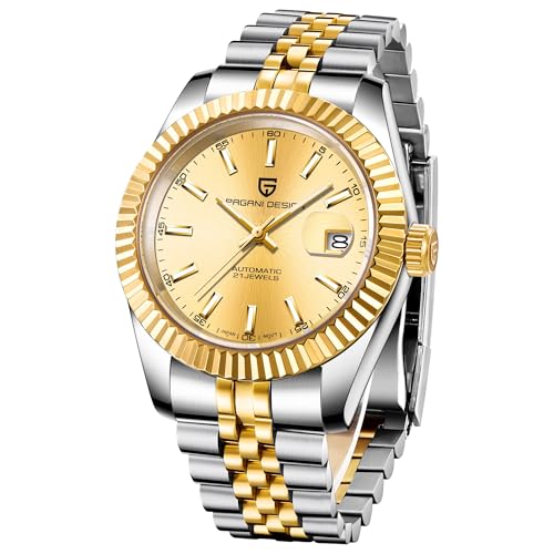 Pagani Design PD1645 Herren Automatikuhr 42mm - Japanisches Werk, Datumsanzeige, Saphirglas, 100m wasserdicht, Lumineszenz, Sport-Business-Herrenuhr (Gold) von SUZAKU