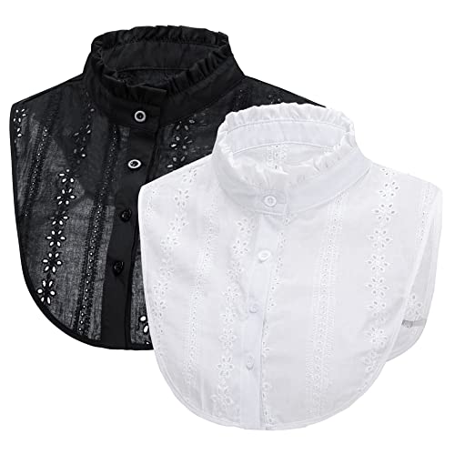 SUZALA Krageneinsatz Damen, Gefälschter Kragen Abnehmbare Halbhemdbluse Eleganter Falscher Kragen für Frauen Mädchen Weiß Schwarz von SUZALA