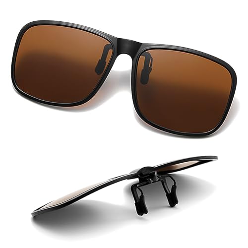 Polarized Clip On Sunglasses for Men Women, Anti-Glare UV400 Protection Flip Up Sunglasses over Prescription Glasses for Driving Travel Outdoor Sport, Brown Polarized Clip On Sunglasses for Men Women, Anti-Glare UV400 Protection Flip Up Sunglasses over Prescription Glasses for Driving Travel Outdoor Sport, Brown von SUZEYEN
