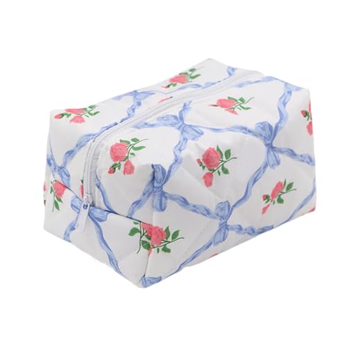 SVCEQZE Baumwoll -Gesteppte Make -up -Tasche, Florale Kosmetikbeutel | Blumenkreis -Aufbewahrungstasche | Reise TOILETARSCHAFT, TRACTABLE Make -Pair -Beutel für Mädchen von SVCEQZE