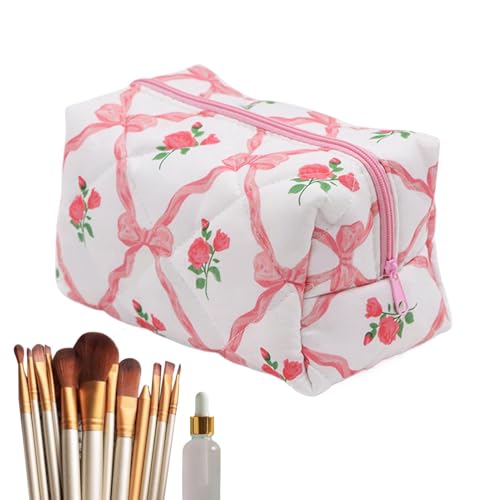SVCEQZE Gesteppte Make -up -Tasche, Make -up -Tasche gesteppt - Blumenkreis -Aufbewahrungstasche,Tragbarer Toilettenorganisator Beutel für Frauen Mädchen, niedliche Make -up -Aufbewahrungskoffer von SVCEQZE