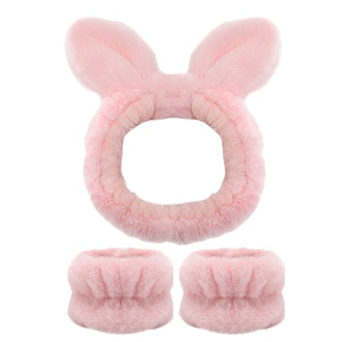 SVCEQZE Make-up-Stirnbänder, Stirnband und Armband-Set - Saugfähige Gesichtswasch-Haarband-Hautpflege-Waschbänder | Bequemes Waschband mit Tierohren zum Baden, zur Gesichtspflege und zum Waschen des von SVCEQZE