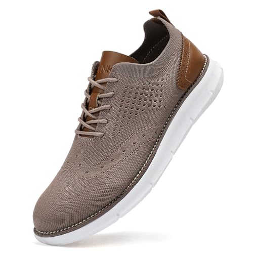 SVNKE Herren Anzugschuhe Atmungsaktiv Gestrickter Stoff Schnürschuhe Formale Moderne Klassische Freizeit Schuhe Oxfords Hochzeit Schuhe Braun 43.5 von SVNKE