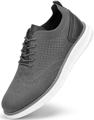SVNKE Herren Anzugschuhe Atmungsaktiv Gestrickter Stoff Schnürschuhe Formale Moderne Klassische Freizeit Schuhe Oxfords Hochzeit Schuhe Grau 46 von SVNKE