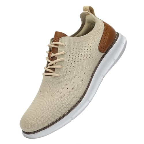 SVNKE Herren Anzugschuhe Atmungsaktiv Gestrickter Stoff Schnürschuhe Formale Moderne Klassische Freizeit Schuhe Oxfords Hochzeit Schuhe Khaki 43.5 von SVNKE