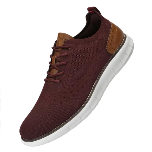 SVNKE Herren Anzugschuhe Atmungsaktiv Gestrickter Stoff Schnürschuhe Formale Moderne Klassische Freizeit Schuhe Oxfords Hochzeit Schuhe Weinrot 41 von SVNKE