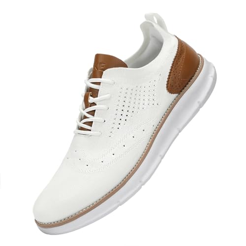 SVNKE Herren Anzugschuhe Atmungsaktiv Gestrickter Stoff Schnürschuhe Formale Moderne Klassische Freizeit Schuhe Oxfords Hochzeit Schuhe weiß 40 von SVNKE