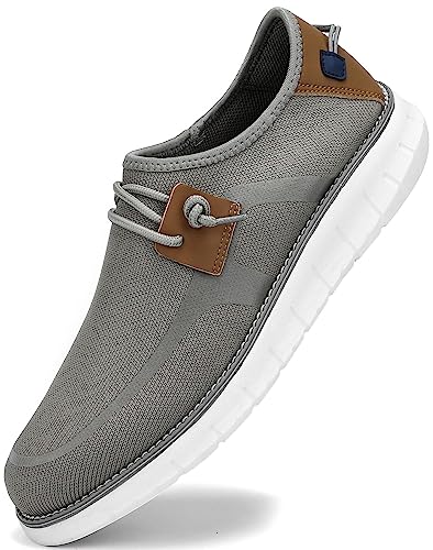 SVNKE Herren Business Freizeitschuhe Atmungsaktiv Gestrickte Loafers Modische Bequeme Mokassins Flache rutschfeste Fahrschuhe Grau 45 von SVNKE