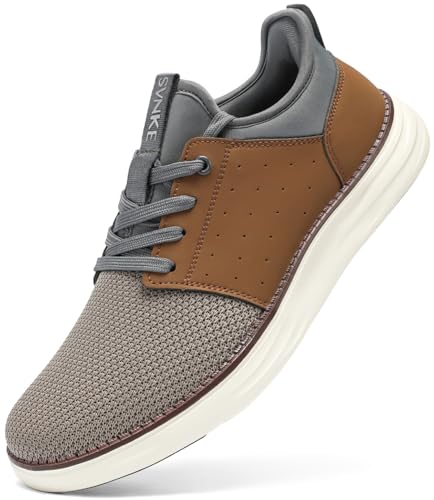 SVNKE Herren Slip On Sneaker Atmungsaktiv Schnürsenkel Walkingschuhe Fitness Turnschuhe Sportschuhe Hand-Free Freizeitschuhe Business Schuhe (Braun 43.5) von SVNKE