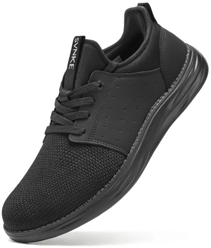 SVNKE Herren Slip On Sneaker Atmungsaktiv Schnürsenkel Walkingschuhe Fitness Turnschuhe Sportschuhe Hand-Free Freizeitschuhe Business Schuhe (Ganz schwarz 42) von SVNKE