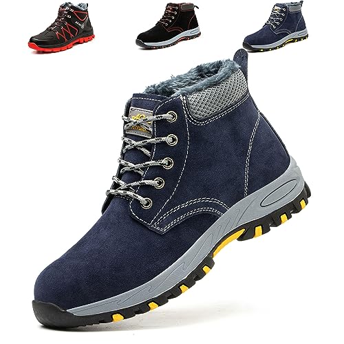 SVVSHE Winter Sicherheitsschuhe Herren Damen Arbeitsschuhe Leicht Atmungsaktiv wasserdicht Schutzschuhe mit Stahlkappen Sicherheitsstiefel Warm Gefüttert, Blau, 36 EU von SVVSHE