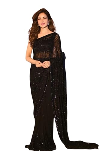 SWADESI STUFF Schwarzer schwerer Georgette-Soree mit Banglory Seidenbluse – elegante indische ethnische Kleidung für Frauen, Schwarz, Einheitsgröße SWADESI STUFF Schwarzer schwerer Georgette-Soree mit Banglory Seidenbluse – elegante indische ethnische Kleidung für Frauen, Schwarz, Einheitsgröße von SWADESI STUFF