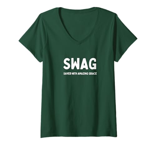 Damen Swag wurde mit dem erstaunlichen christlichen Akronym Faith Graphic gerettet T-Shirt mit V-Ausschnitt von SWAG