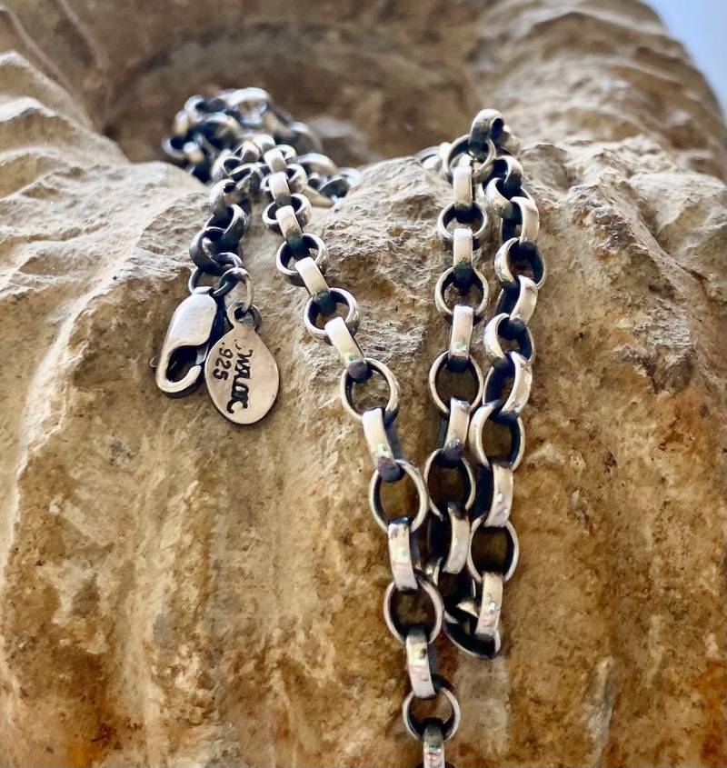 4 Mm Rolo-Bügelkette. Hergestellt in Ihrer Größe. Sterlingsilberkette Mit Karabinerverschluss. Oxidiert Und Handpoliert von SWALKDESIGNS