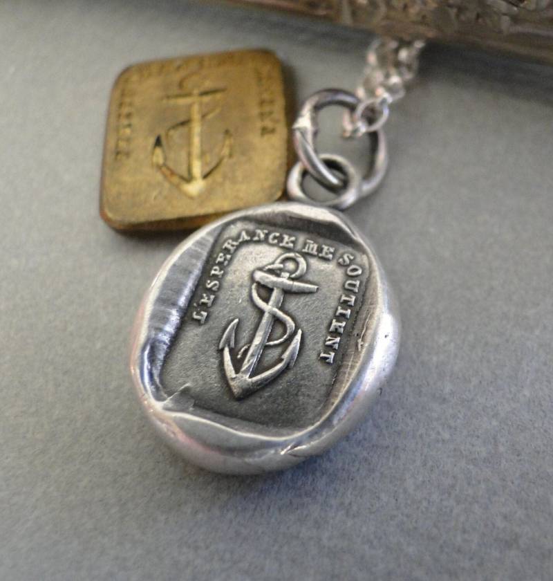 Hoffnung Unterstützt Mich.... Sterling Silber, Antiker Wachssiegelabdruck, Handgefertigt, Anhänger Hoffnung Unterstützt Mich.... Sterling Silber, Antiker Wachssiegelabdruck, Handgefertigt, Anhänger von SWALKDESIGNS